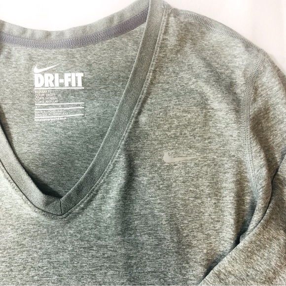 Nike Dri-Fit V Neck Gray Long Sleeve Shirt - Picture 6 of 16